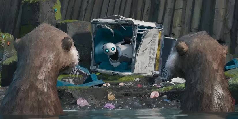 Lupita Nyong'o as Roz meeting some otters in 'The Wild Robot'