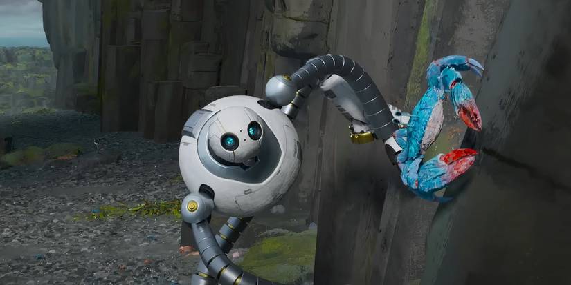 Lupita Nyong'o as Roz mimicking a crab in 'The Wild Robot'