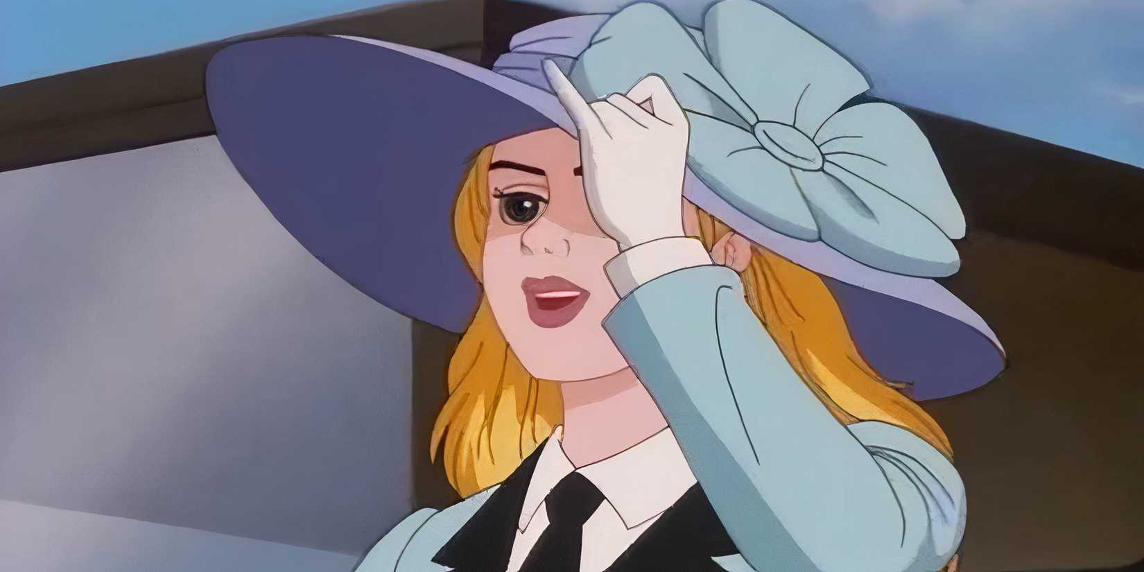 A young woman smiling about to take off her hat in The Legend of the Titanic - 1999 (1)