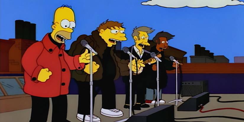 The Be-Sharps barbershop quartet parody the Beatles' rooftop concert from 'Let It Be' in 'The Simpsons'