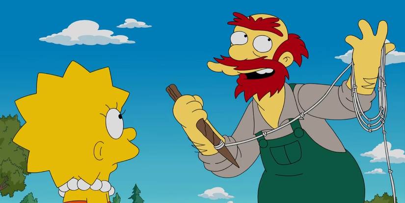 Ground Constakor Willie, Lisa ile konuşurken bir ipe bağlı ahşap bir kazık tutar.