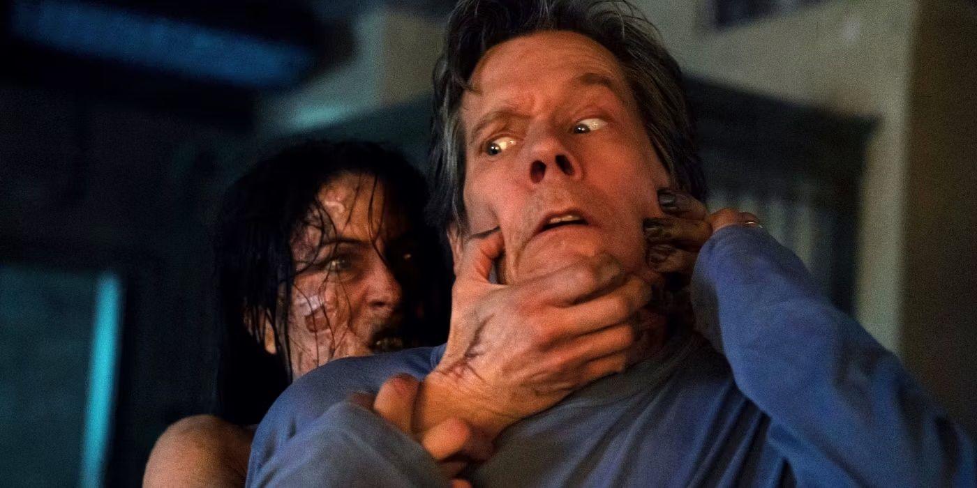 Kevin Bacon as Theo wrestling a demonic spirit in You Should Have Left