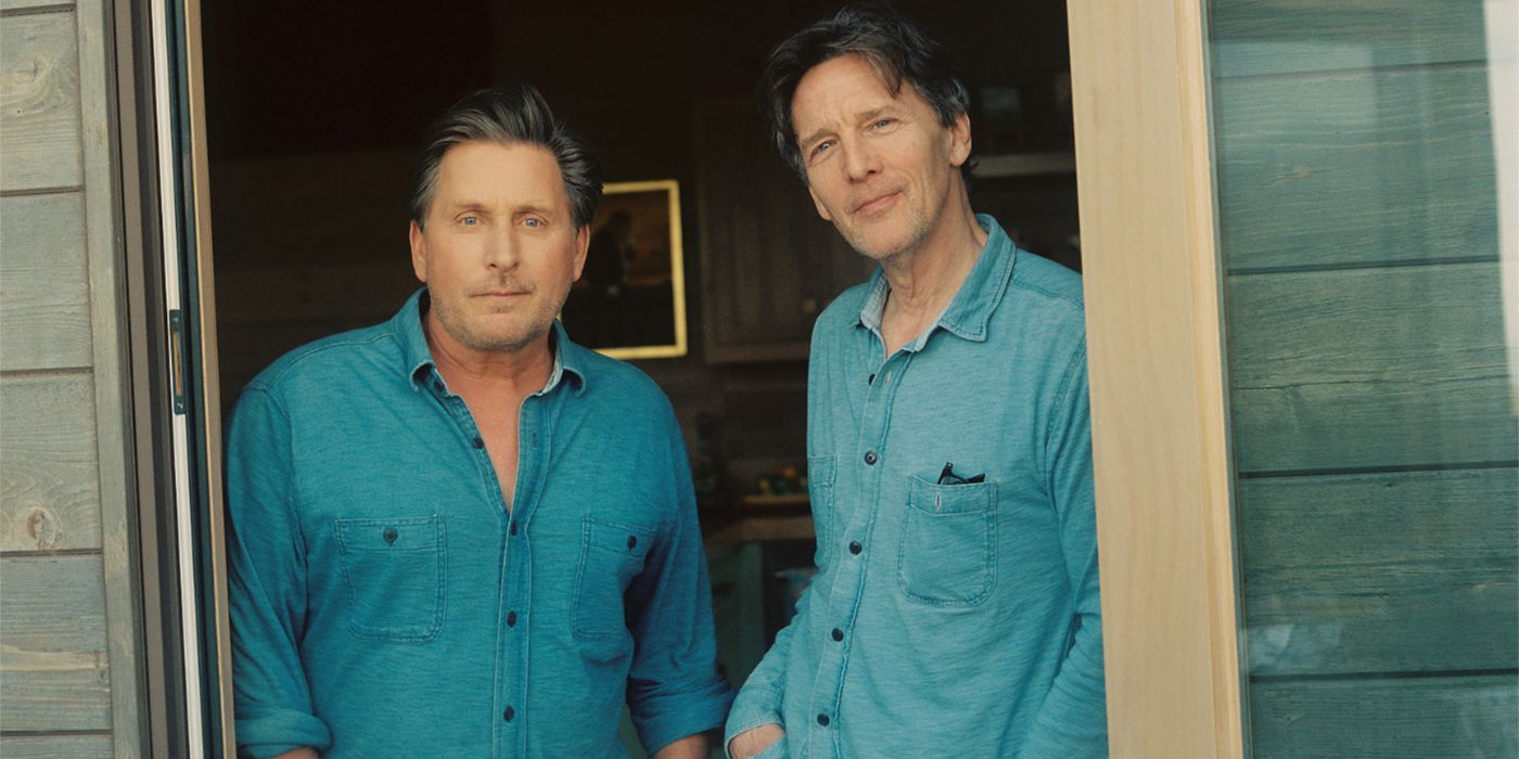 Emilio Estevez and Andrew McCarthy on the set of Brats.