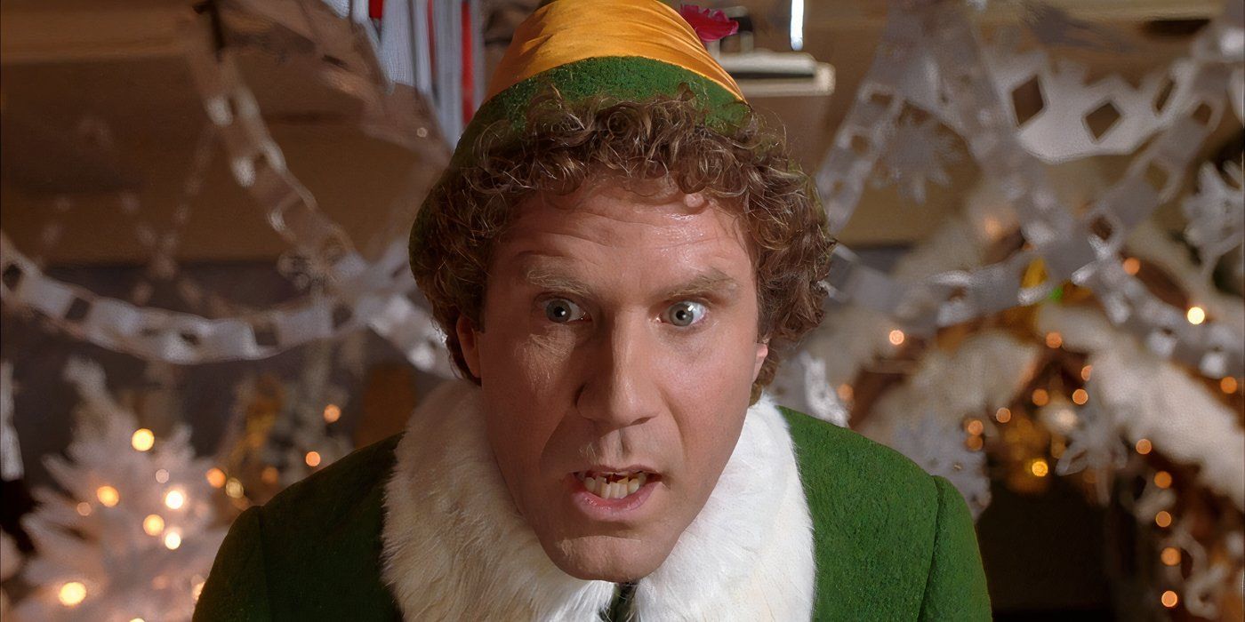 Will Ferrell as Buddy the Elf looking serious in Elf.
