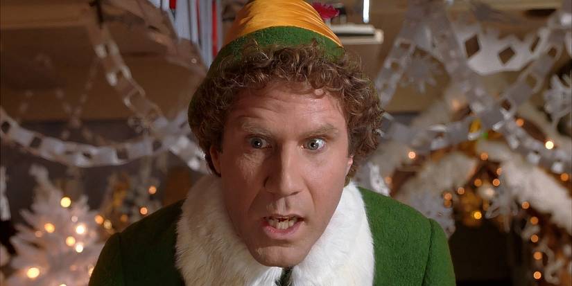 Will Ferrell as Buddy the Elf looking serious in Elf.