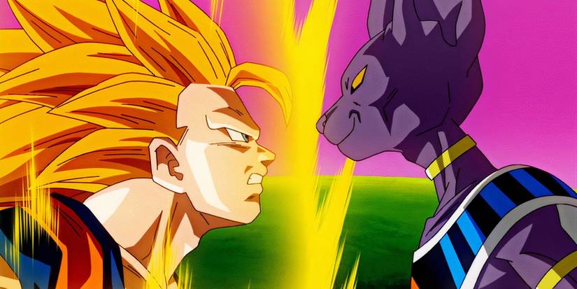 Beerus and Goku facing off in Dragon Ball Z: Battle of the Gods