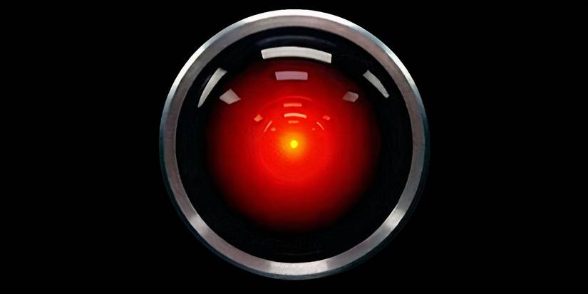 A close-up of HAL's red unblinking eye in '2001: A Space Odyssey'