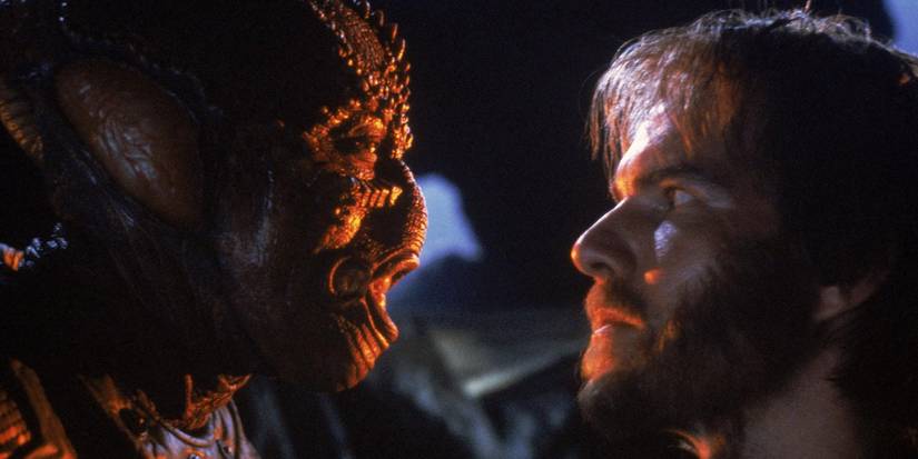 Louis Gossett Jr. and Dennis Quaid as Willis Davage and Jeriga Shigan in Enemy Mine