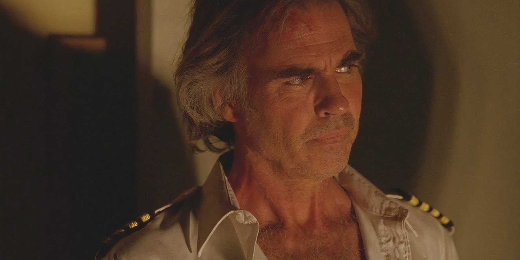 Frank Lapidus (played by Jeff Fahey), narrows his eyes in concern in one of the Dharma cabins in Lost’s Season 5 Episode Dead is Dead.