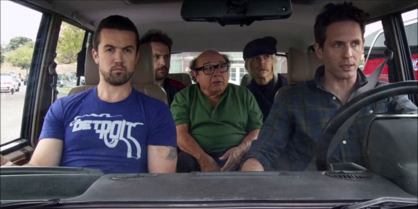 The Always Sunny Gang sit in a car in 'The Gang Misses the Boat'
