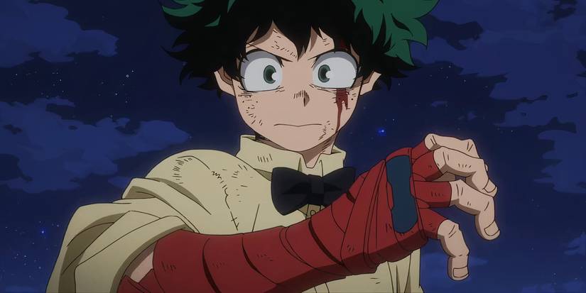 Izuku Midoriya looking scared in My Hero Academia Two Heroes