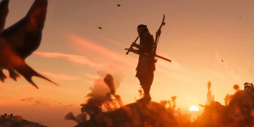 Jin playing the flute in Ghost of Tsushima