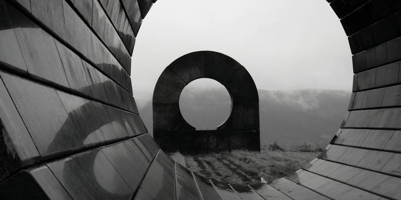 A black and white photo of a round structure in Last and First men