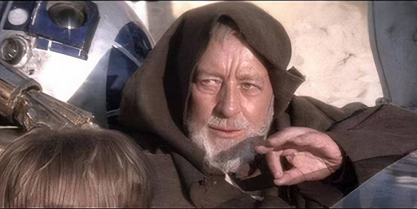 Obi-Wan Kenobi sitting in a cruiser using a jedi mind trick on stormtroopers in A New Hope.