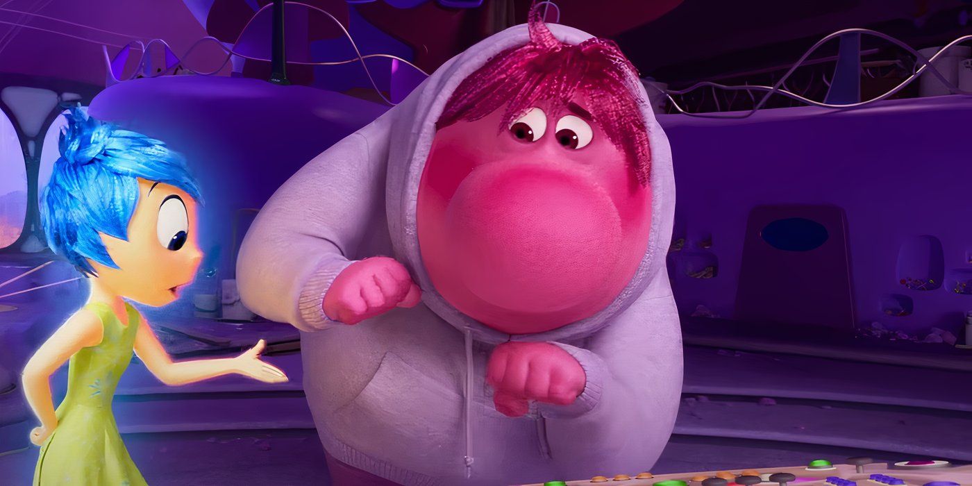Embarrassment looking very shy while trying to fist-bump Joy in Inside Out 2