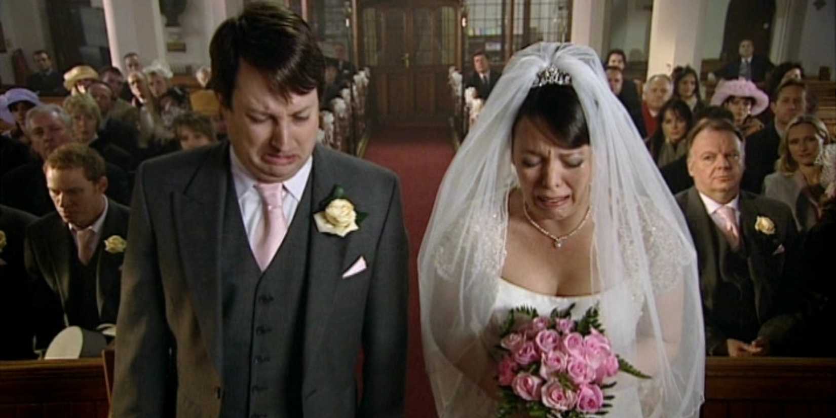 Mark and Sophie at the alter in Peep Show