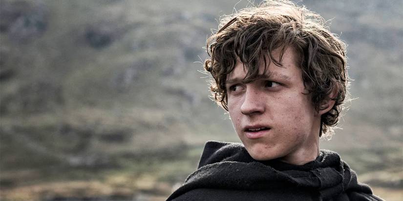 Brother Diarmuid looking back at something in 'Pilgrimage' (2017).