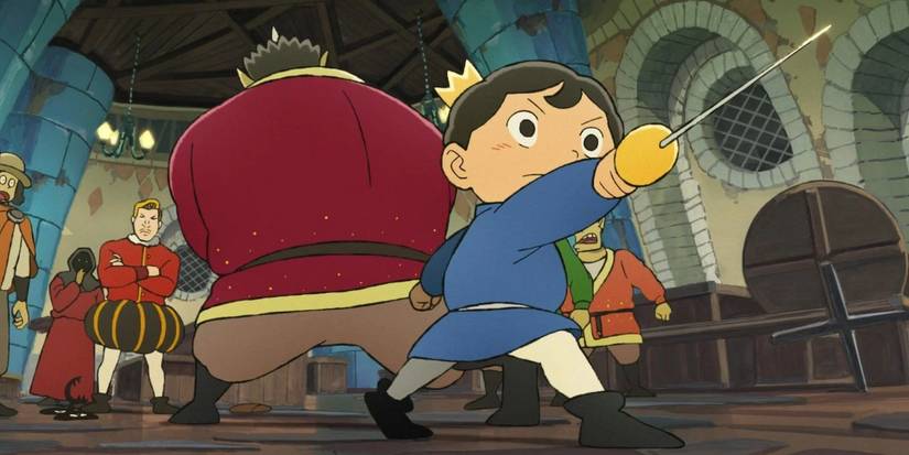 Bojji cutting a large man with a tiny sword in Ranking of Kings