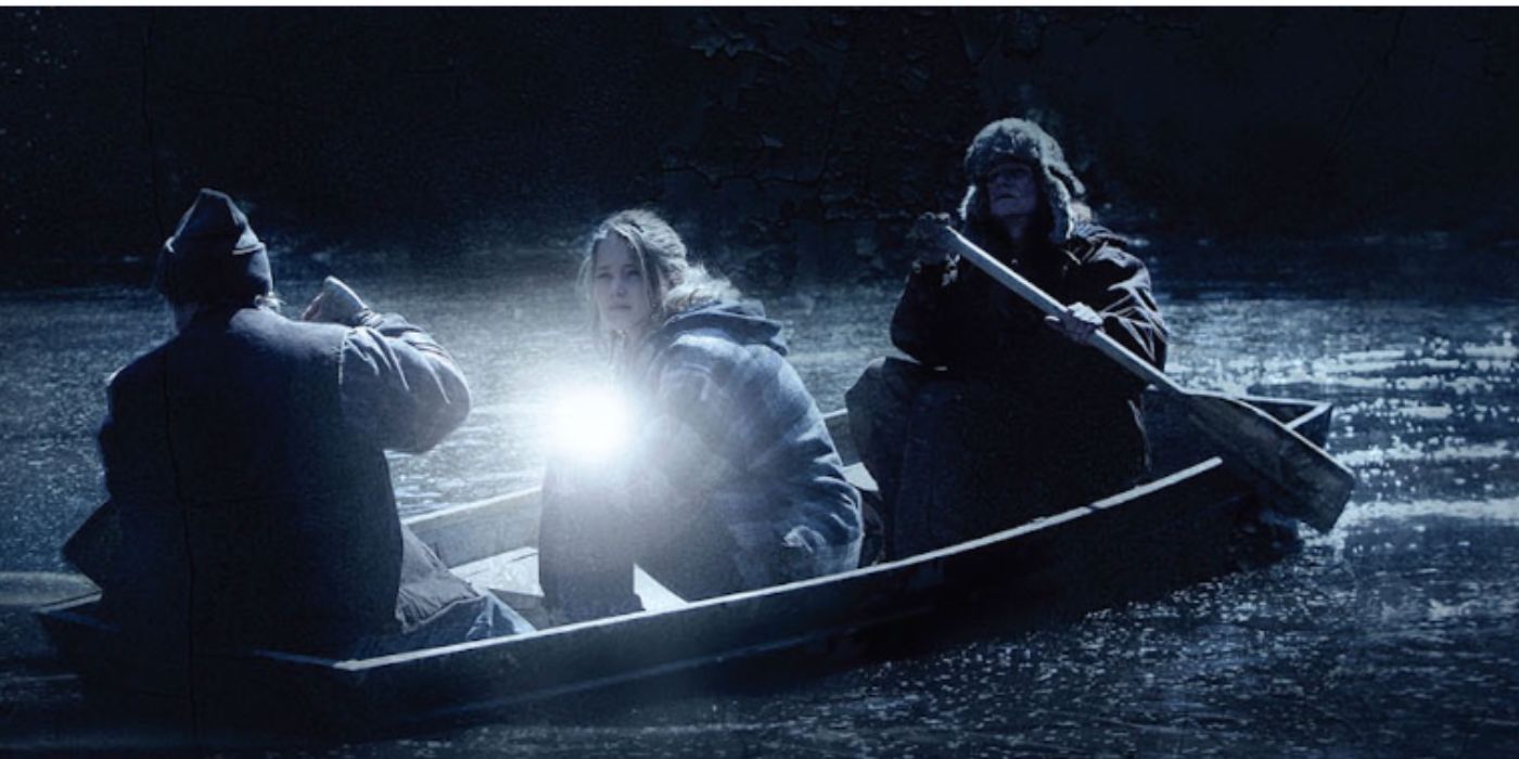 Jennifer Lawrence and Dale Dickey as Ree and Merab on a row boat at night in 'Winter's Bone'