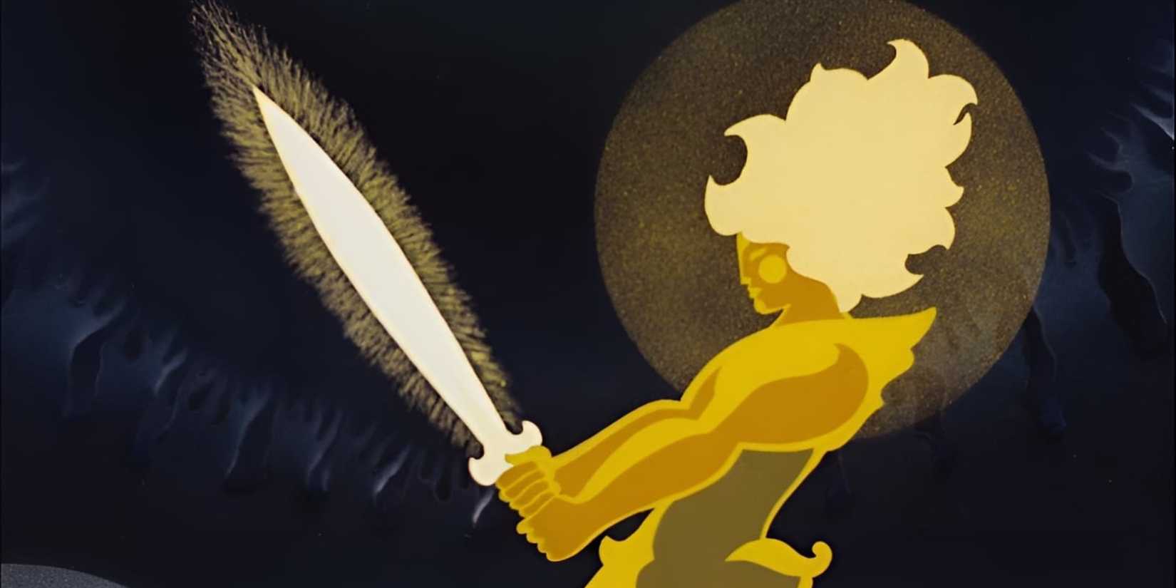 A golden knight wielding a sword in Son of the White Mare