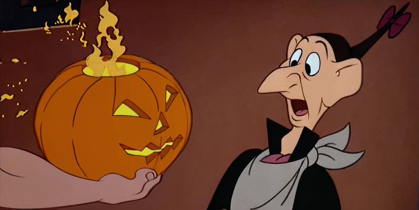 Brom Bons scares Ichabod Crane with a pumpkin