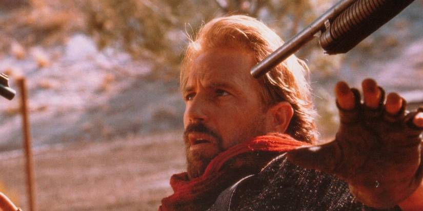 Kevin Costner looking scared in The Postman