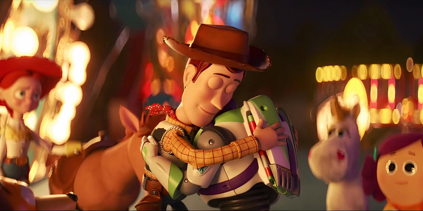 Woody and Buzz embracing at the end of 'Toy Story 4'.