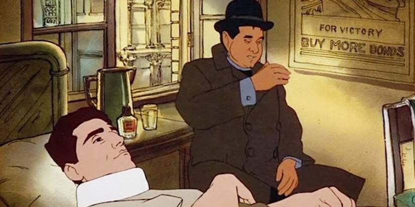 Zalmie laying on bed with neck cast in American Pop