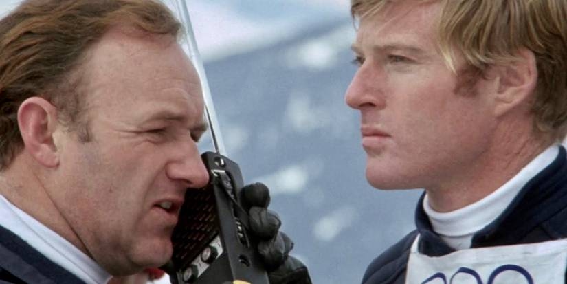 Gene Hackman as Eugene Claire, on the phone next to Robert Redford as David Chappellet in Downhill Racer.