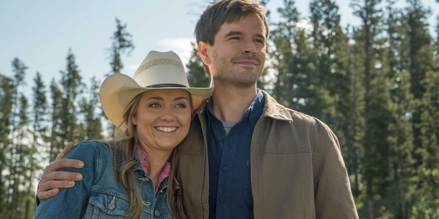 Amber Marshall as Amy Fleming and Graham Wardle as Ty Borden on 'Heartland.' hugging
