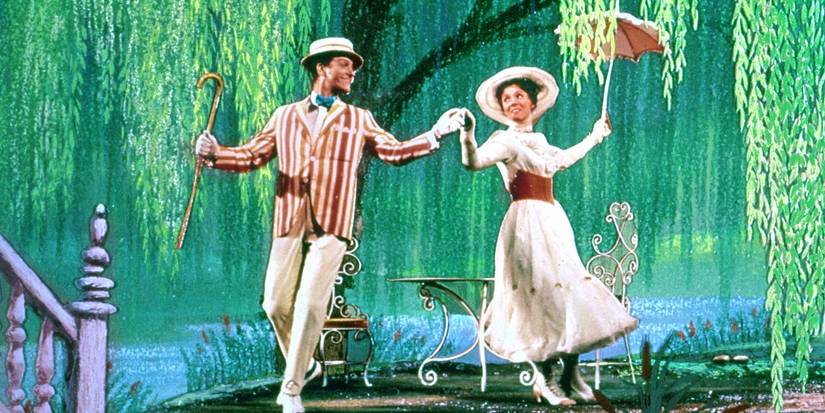 Mary Poppins (Julie Andrews) and Bert (Dick Van Dyke) dancing in Mary Poppins.