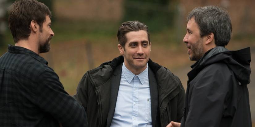 Hugh Jackman, Jake Gyllenhaal, and Denis Villeneuve on the set of Prisoners