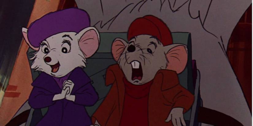 Miss Bianca enjoying herself and Bernard screaming as mice in 'The Rescuers'