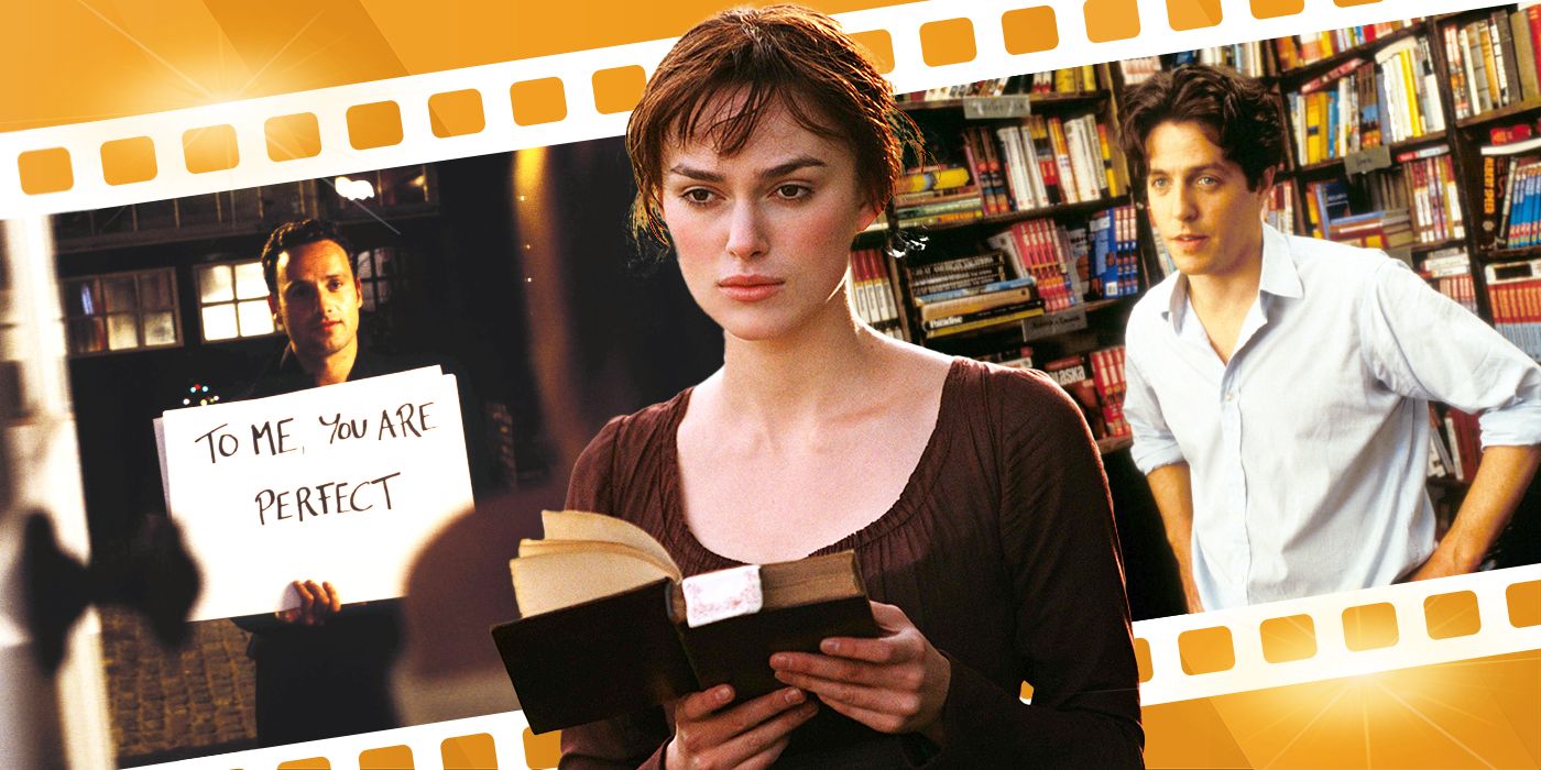 Stills from Love Actually, Pride & Prejudice, and Notting Hill