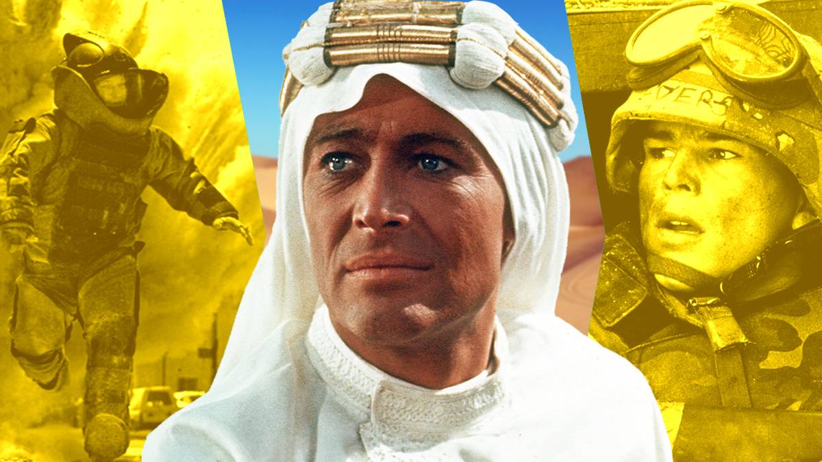 Blended imahe showing characters from The Hurt Locker, Lawrence of Arabia, and Black Hawk Down