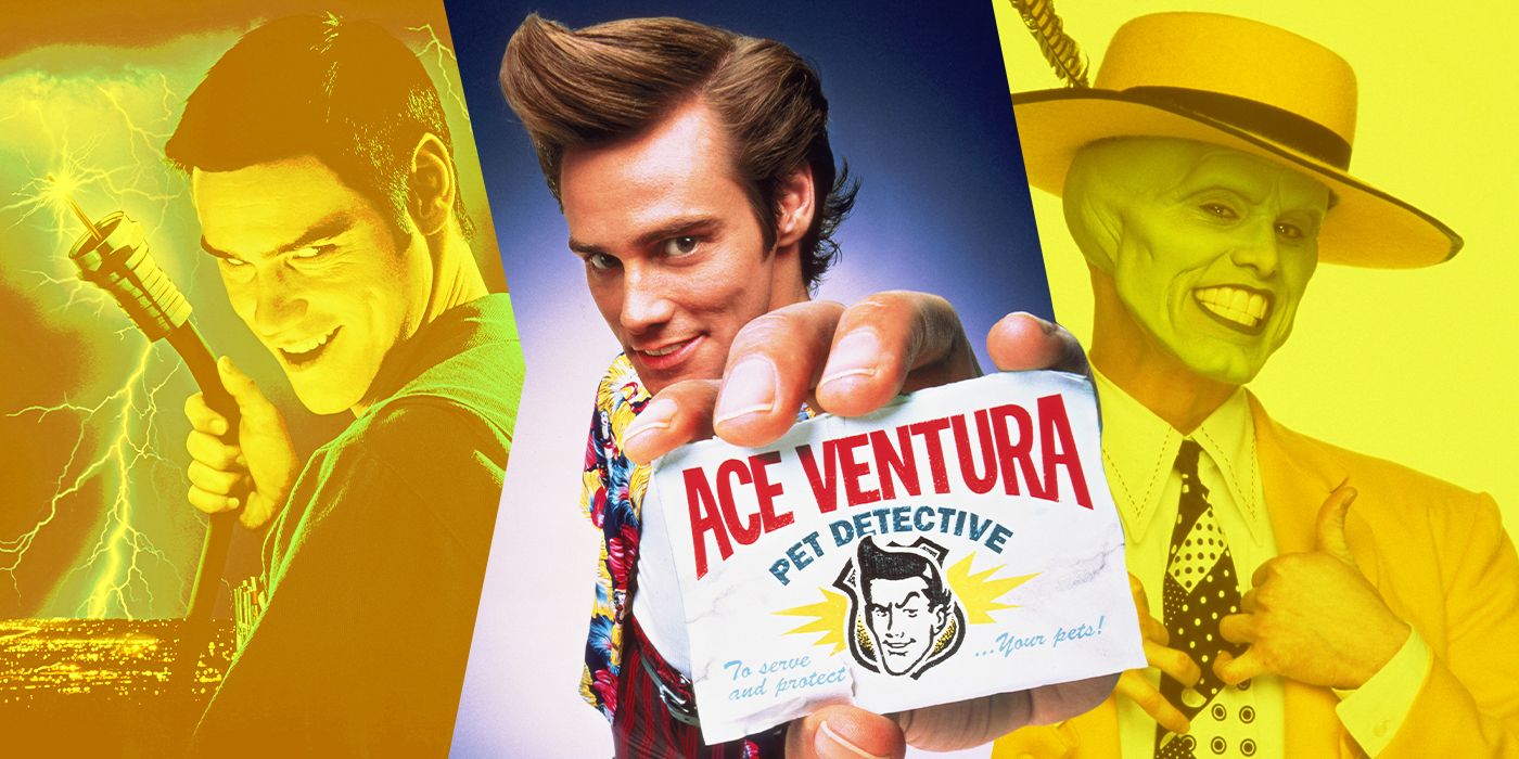 Blended image showing Jim Carrey in The Cable Guy, Ace Ventura, and The Mask