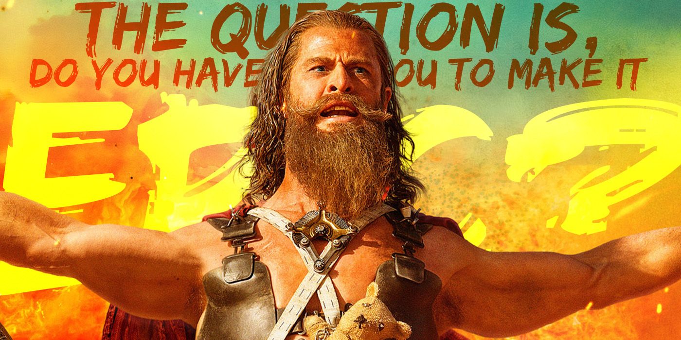 Blended image showing Christ Hemsworth in Furiosa and a quote in the background.