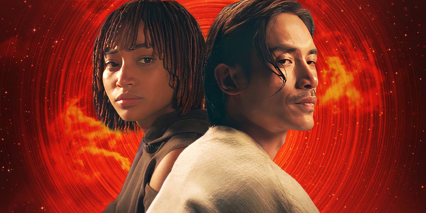Amandla Stenberg as Osha and Manny Jacinto as Qimir in a custom image for The Acolyte
