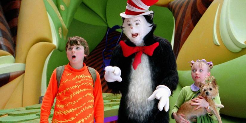 The main characters of The Cat in the Hat looking shocked.
