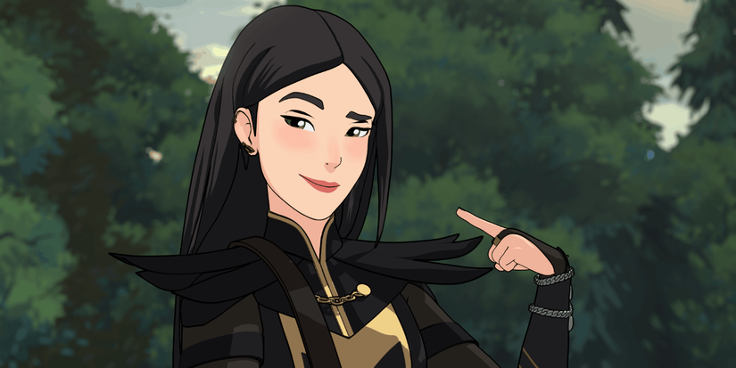 Claudia from The Dragon Prince pointing at herself and smiling confidently