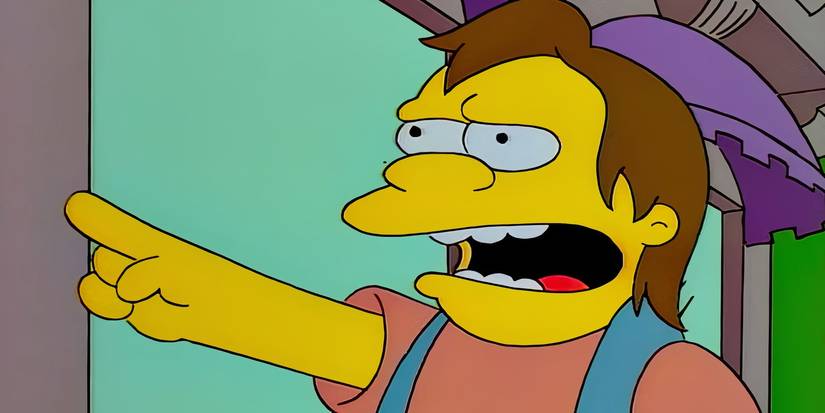 Nelson kamerayı işaret ediyor ve yakalamasını söylüyor, "Ha-ha!" Simpsons'da.