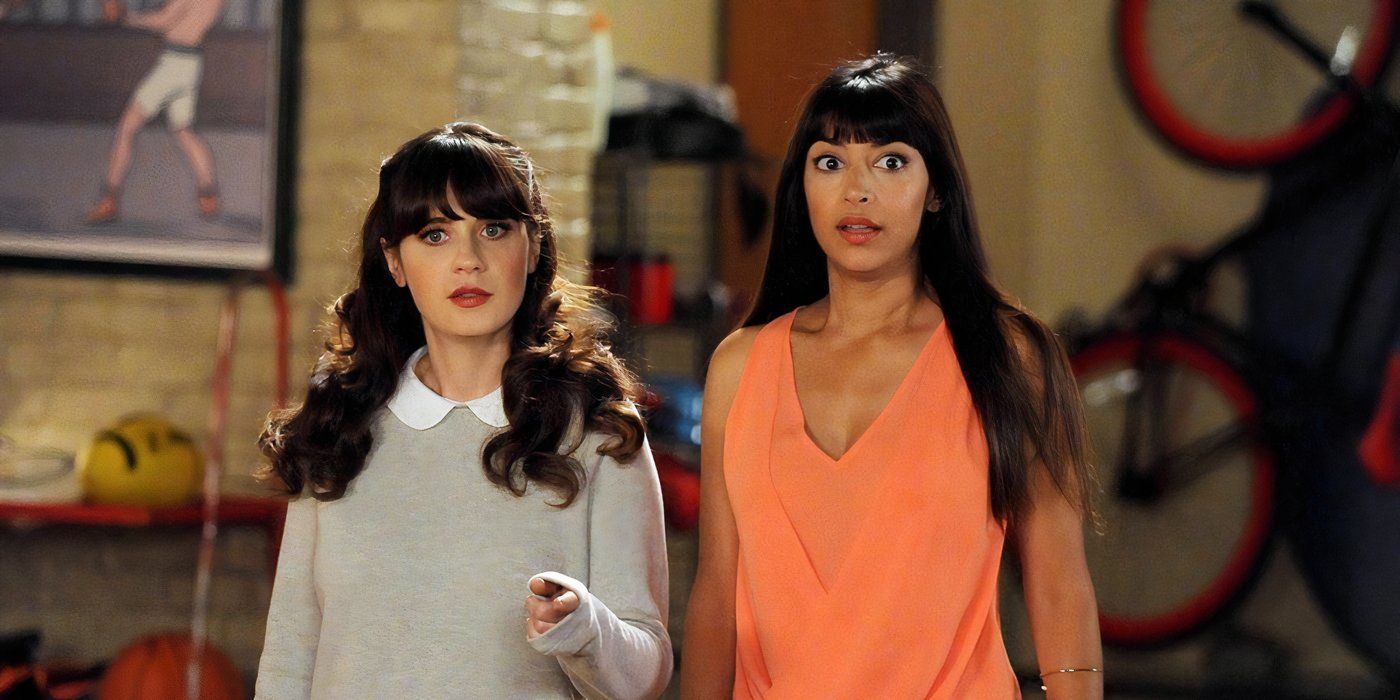 Zooey Deschanel as Jess and Hannah Simone as Cece in Spiderhunt on New Girl