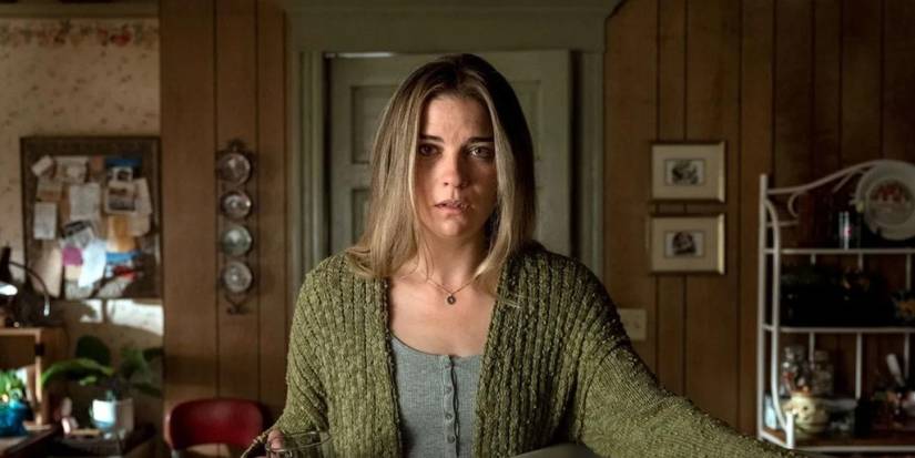 Annie Murphy as Allison looking ahead, distraught, in Kevin Can F**K Himself.