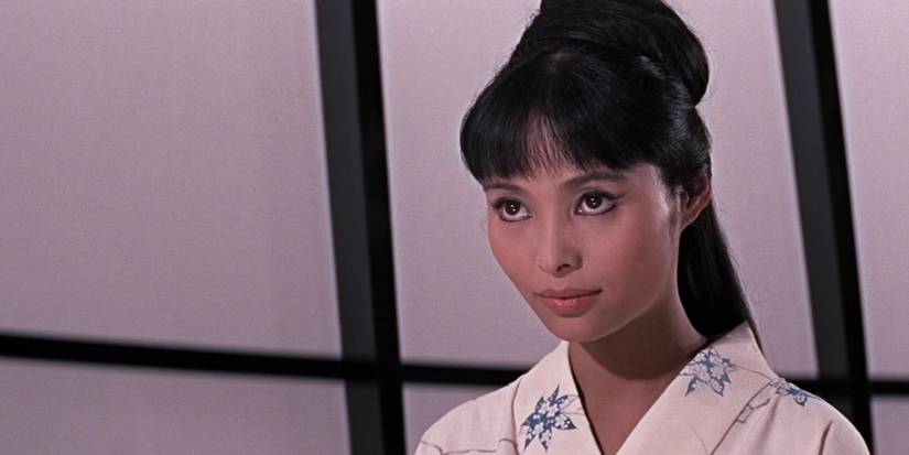 Aki in a white robe in 'You Only Live Twice' (1)