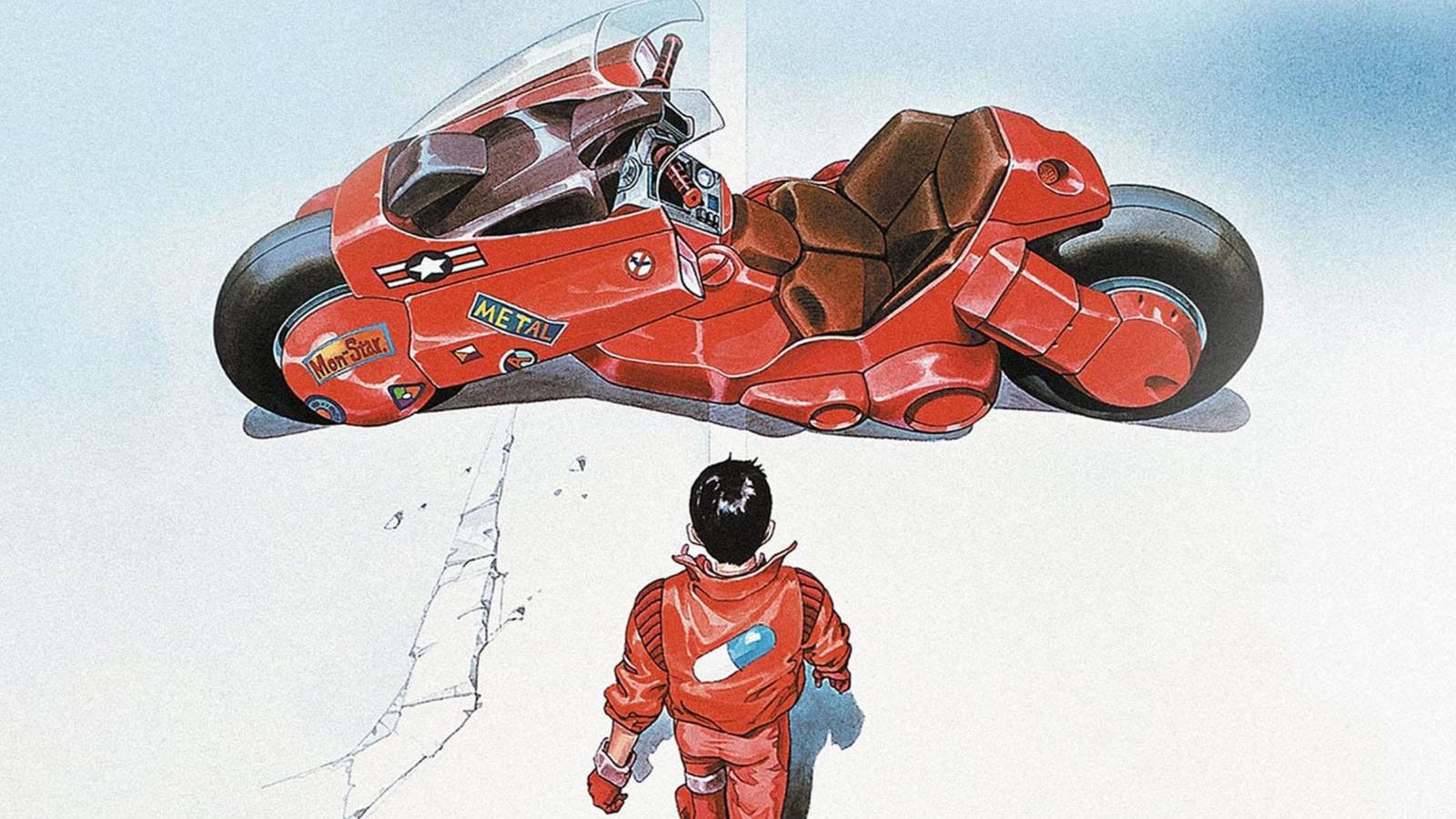 Akira walking towards red motorbike