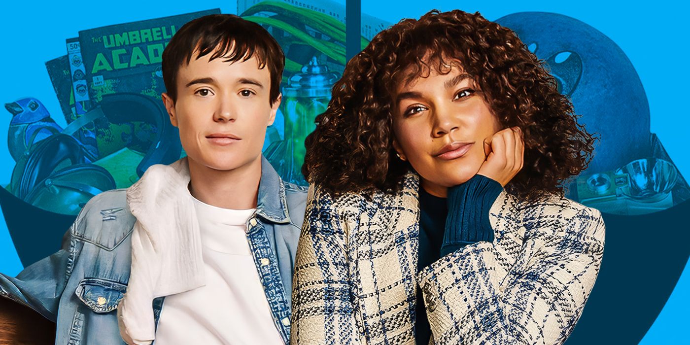Custom image from Jefferson Chacon of Emmy Raver-Lampman & Elliot Page smiling for The Umbrella Academy