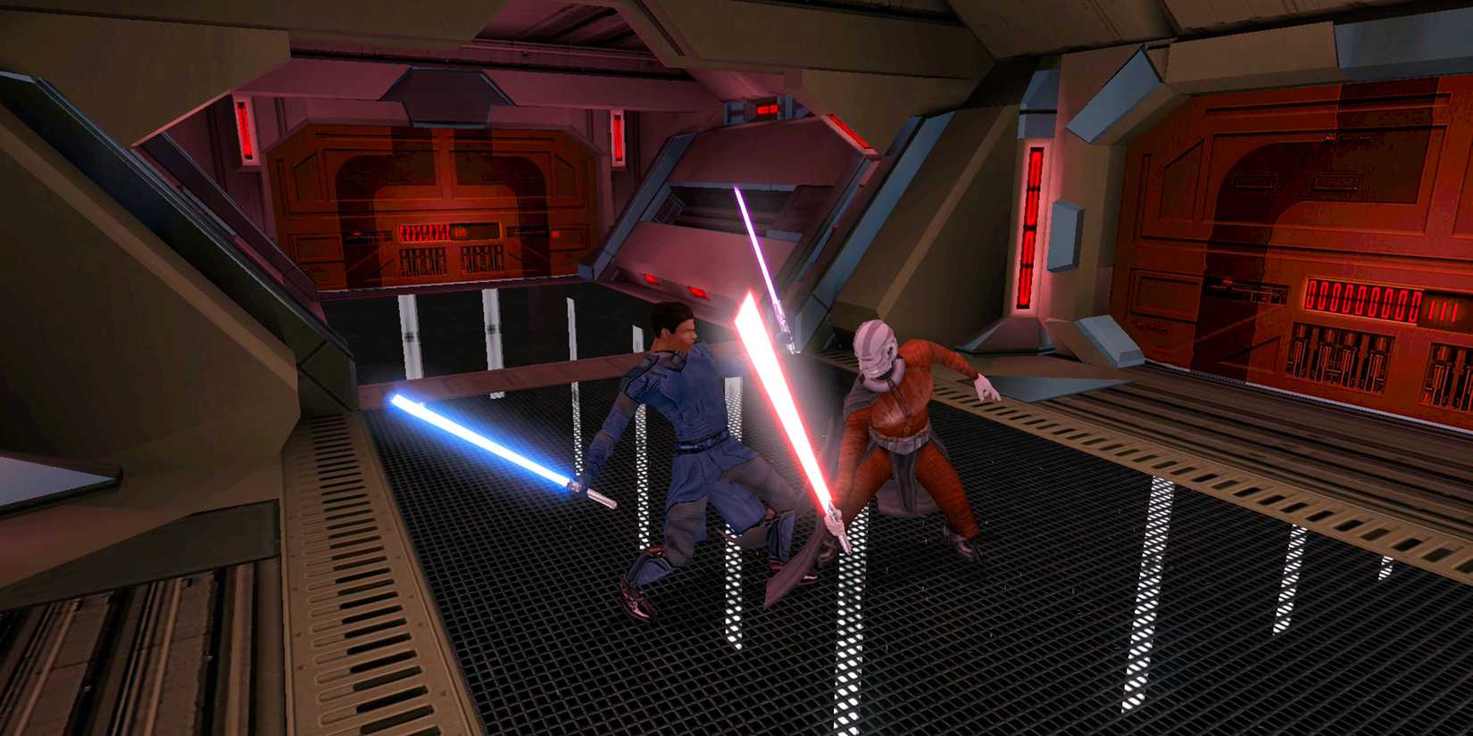 Darth Malak fighting a Jedi in gameplay of 'Star Wars - Knights of the Old Republic'