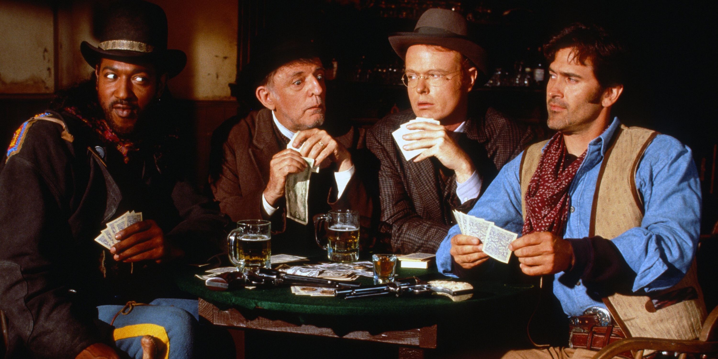 four-men-playing-poker-in-the-adventures-of-brisco-county-jr Bruce Campbell's 27-Episode Sci-Fi Western Deserves a Second Chance