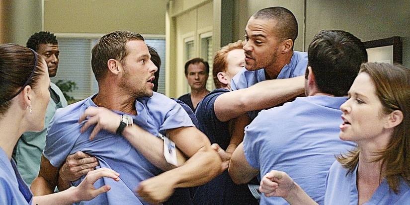 Alex Karev and Jackson Avery fighting in Grey's Anatomy