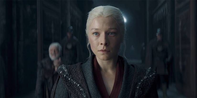 Emma D'Arcy as Rhaenyra Targaryen at Harrenhal looking concerned in Season 2 of House of the Dragon 